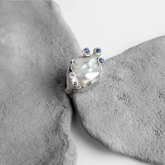 MOLD ART PEARL ZAFÍR EZÜST GYŰRŰ